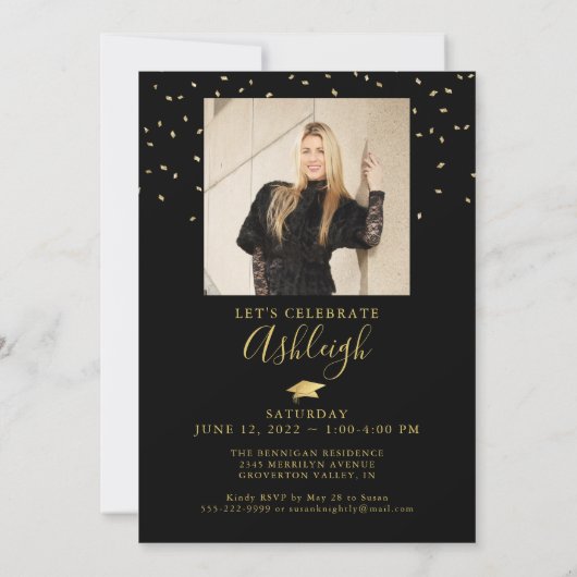 2024エレガント金属金ゴールドスフェイククリプト2枚の写真 招待状 (裏面)