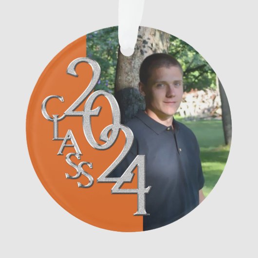 2024オレンジとシルバーの卒業写真 オーナメント (正面)