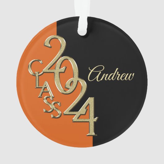 2024オレンジと金ゴールドの卒業写真 オーナメント (裏面)