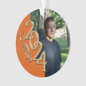 2024オレンジと金ゴールドの卒業写真 オーナメント (正面)