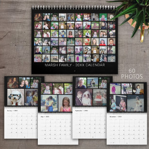 2024カスタムモダン家族60写真コラージュ – 黒 カレンダー