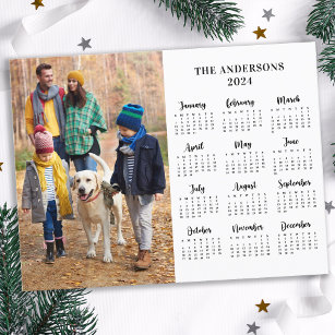 2024カスタム年の写真と家族の名前12か月カレンダー シーズンポストカード