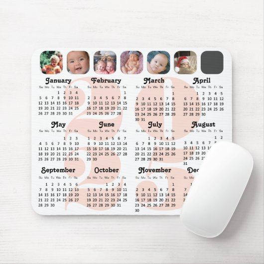 2024カレンダファミリー7フォトコラージピンクシンプル マウスパッド (マウス)