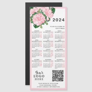 2024カレンダロゴQRコードピンクホワイトフローラ