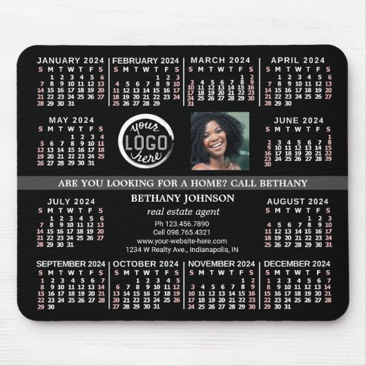 2024カレンダーカスタムビジネスロゴ写真文字簡単 マウスパッド (正面)