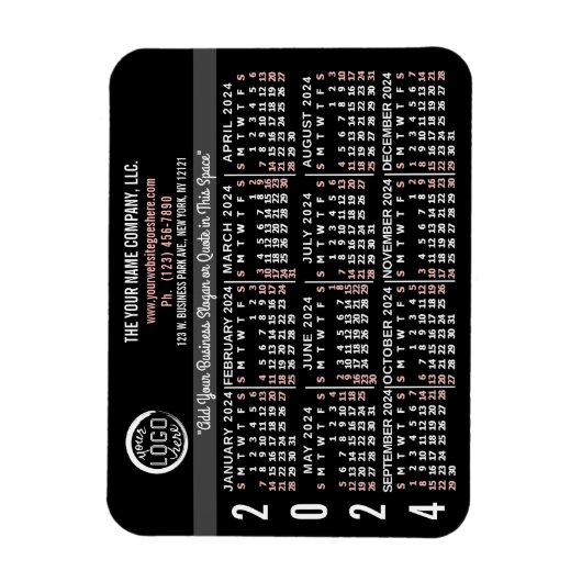 2024カレンダーカスタムビジネスロゴ名ブラック簡単 マグネット (縦)
