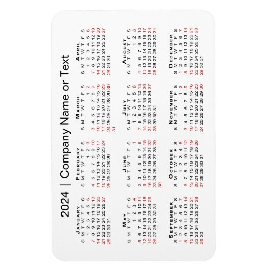 2024カレンダーカスタム文字黒赤白 マグネット (縦)