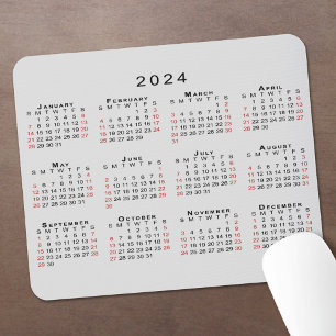2024カレンダーシンプル灰色ブラックレッド マウスパッド