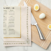 2024カレンダータオオルロビンバードピーチダマスク キッチンタオル (四つ折り)