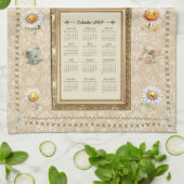 2024カレンダータオル土曜日の朝の茶時間 キッチンタオル (折り畳み)