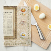 2024カレンダータオル土曜日の朝の茶時間 キッチンタオル (四つ折り)