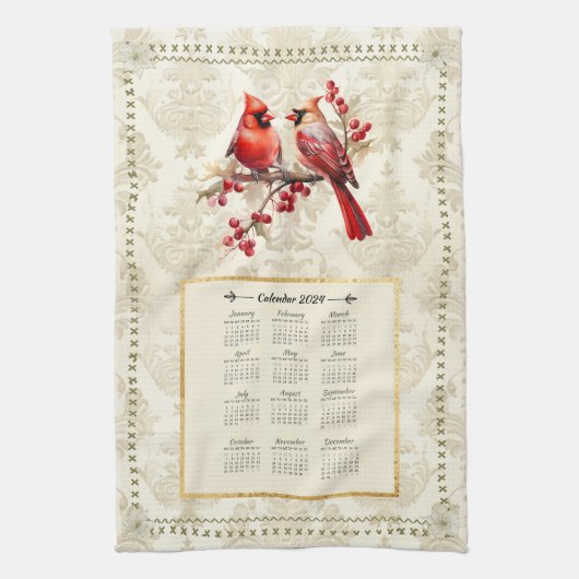2024カレンダータオル深紅色 キッチンタオル (縦)