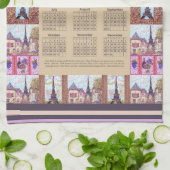 2024カレンダーパリエッフェルタワーポインティリスムアート キッチンタオル (折り畳み)