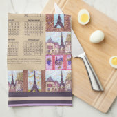 2024カレンダーパリエッフェルタワーポインティリスムアート キッチンタオル (四つ折り)