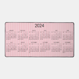 2024カレンダーピンク白ストライプバラ色 デスクマット