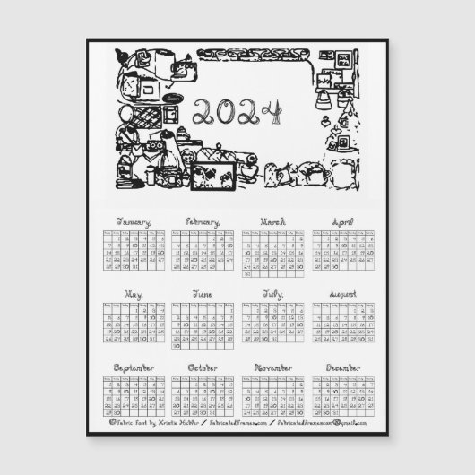2024カレンダーファブリックフォント裁縫のフレーム (正面)