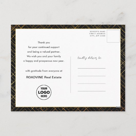 2024カレンダーモダン金ゴールド黒企業の写真 シーズンポストカード (裏面)