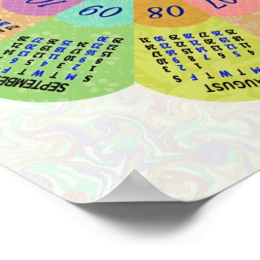 2024カレンダーユニークラウンドボホレトロ花 ポスター (角)