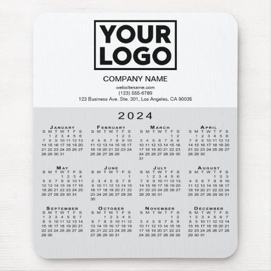 2024カレンダー会社のロゴと文字灰色の白 マウスパッド (正面)