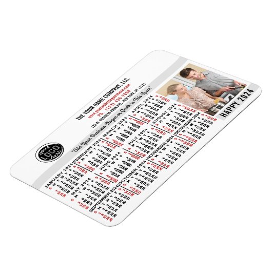 2024カレンダー簡単カスタムビジネスロゴ名写真 マグネット (左側)