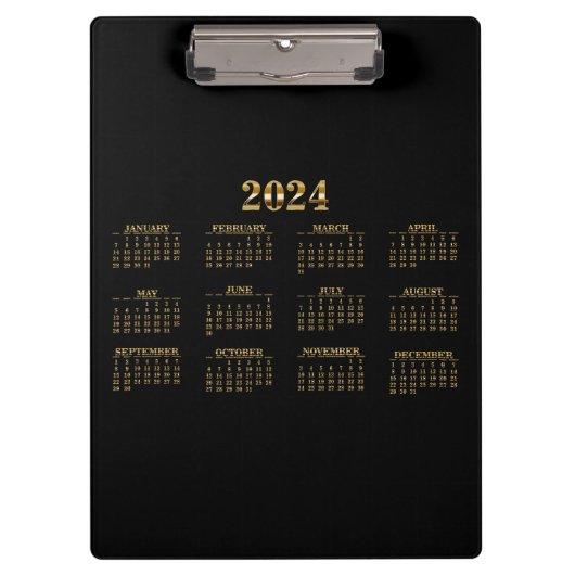 2024カレンダー黒/金ゴールド クリップボード (正面)