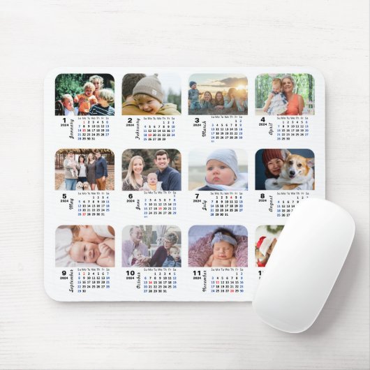 2024カレンダー12ファミリーフォトコラージュ米国の休日 マウスパッド (マウス)