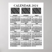 2024カレンダー3枚の写真を追加ポスターホワイト18x24in ポスター (正面)