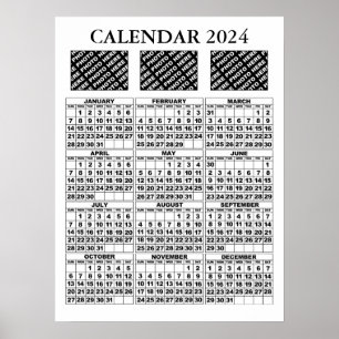 2024カレンダー3枚の写真を追加ポスターホワイト18x24in ポスター