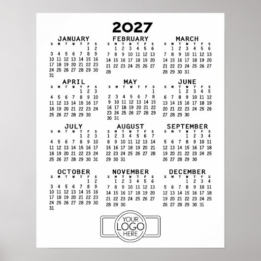 2024カレンダー - シンプルな黒と白のデザイン ポスター (正面)
