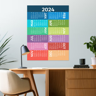 2024カレンダー – 通年 – ファンキーカラフル月 ウォールステッカー