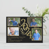 2024クアッドフォトブラックの卒業クラス 招待状 (スタンド正面)