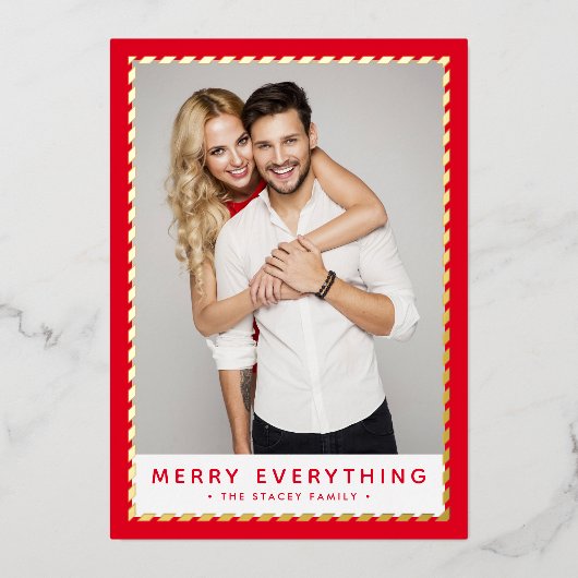 2024クリスマスフォトシンプル金ゴールド縁ど赤いホイルH 箔シーズンカード (正面)