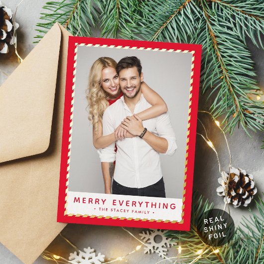 2024クリスマスフォトシンプル金ゴールド縁ど赤いホイルH 箔シーズンカード