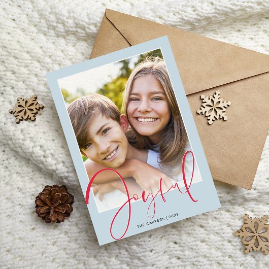 2024クリスマスフォトスタイリッシュスクリプト赤い喜び シーズンカード