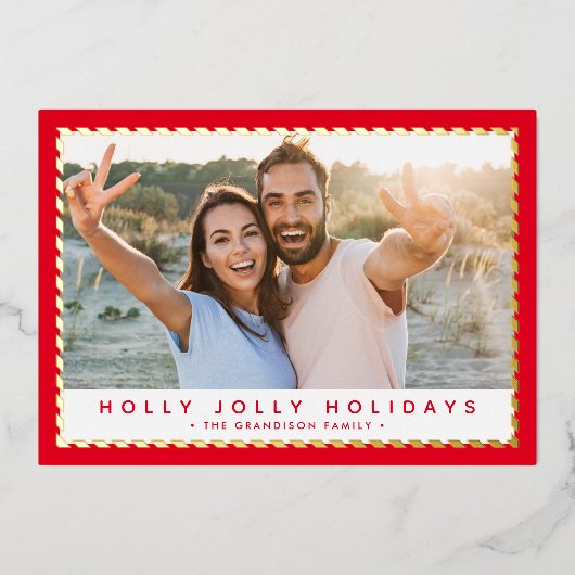 2024クリスマス写真の上品なシンプル金ゴールド縁ど赤 箔シーズンカード (正面)