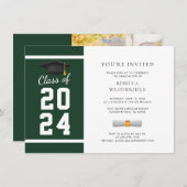 2024グリーンホワイト写真卒業パーティー 招待状 (正面/裏面)