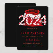 2024サンタクロース、雪の結晶エレガントチック 招待状 (正面/裏面)