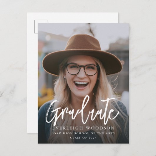 2024シンプル年の写真卒業クラス 案内ポストカード (正面/裏面)