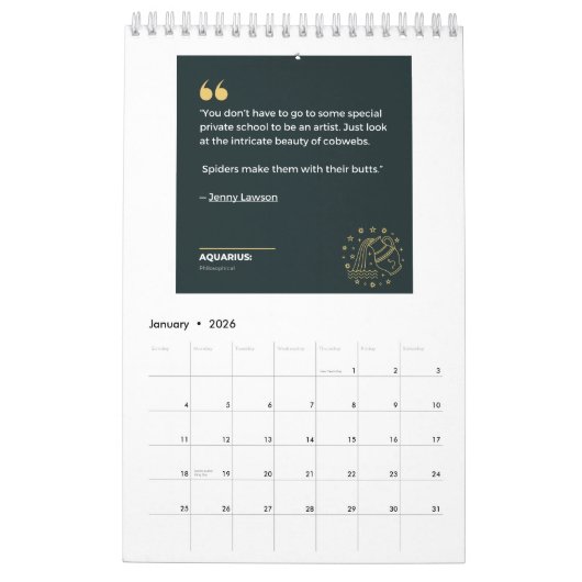 2024ジェニーローソン〔占星術の〕十二宮図引用文カレンダー カレンダー (1月 2026)
