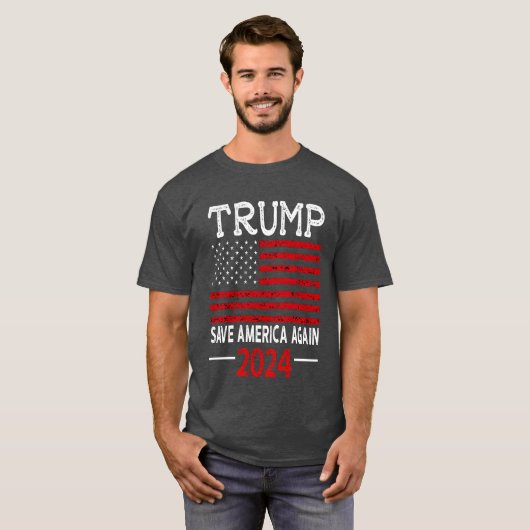 2024トランプ救アメリカ再び米国国旗Tシャツ Tシャツ (正面フル)