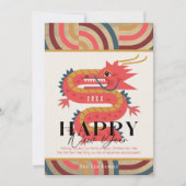 2024ドラゴン金ゴールド中国の年末年始ホリデーカード 招待状 (正面)