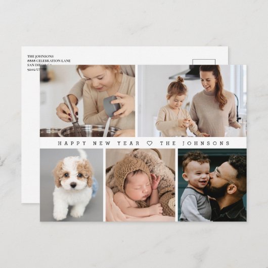 2024ハッピーニューイヤーシックなフォトコラージュ シーズンポストカード (正面/裏面)