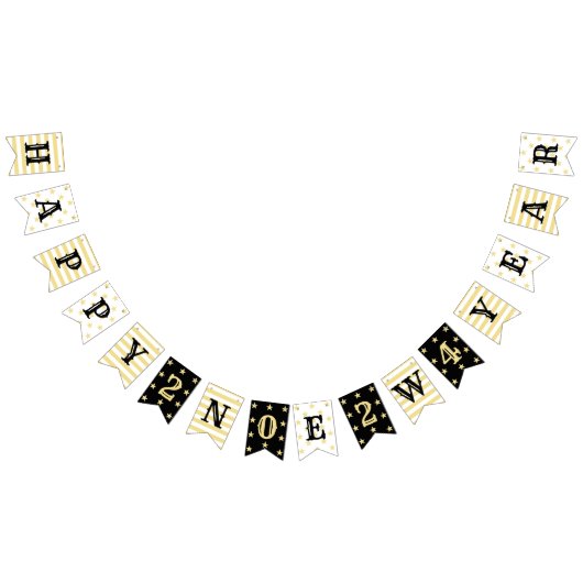 2024ハッピーニューイヤーパーティーフェイク金ゴールド星ストライプ バンティングフラッグ (全)