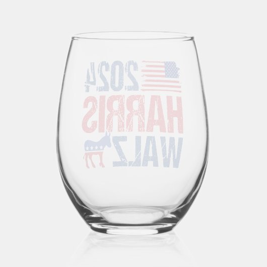 2024ハリス・ウォルツ民主党議員のドンキー選挙 ステムなしワイングラス (裏面)