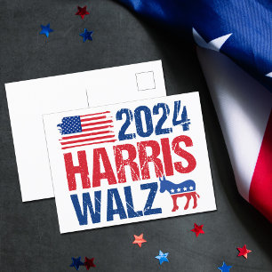 2024ハリス・ウォルツ民主党議員のドンキー選挙 ポストカード