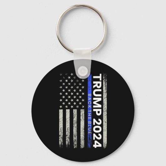 2024バック青い薄い青いライン警察アメリカ人 キーホルダー (正面)