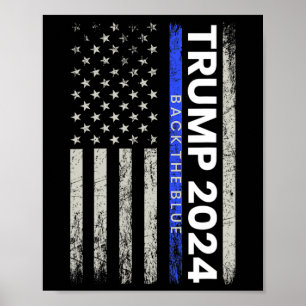 2024バック青い薄い青いライン警察アメリカ人 ポスター