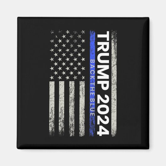 2024バック青い薄い青いライン警察アメリカ人 マグネット (正面)