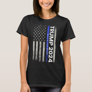 2024バック青い薄い青いライン警察アメリカ人 Tシャツ