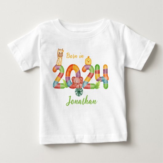 2024パーソナライズされた年の赤ん坊の生まれ贈り物 ベビーTシャツ (正面)